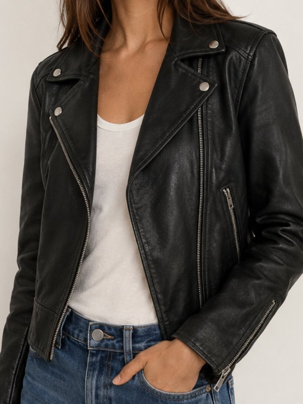 GAP Black Leather Moto Jacket NWT Size Medium $248 Retail - Picture 2 of 8